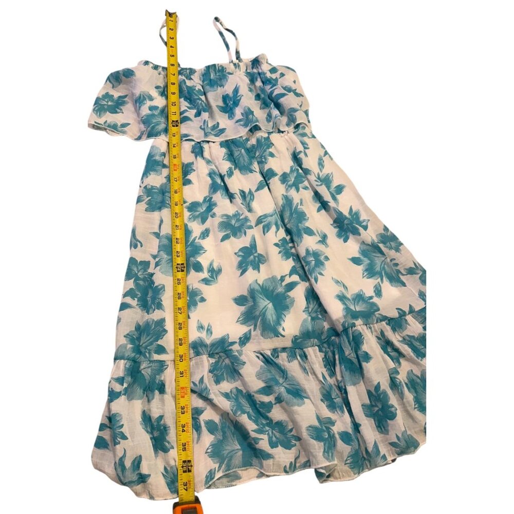 Women’s Blue Floral Hawaiian SunDress Size S Tiered Maxi Spaghetti Strap Festiv - Picture 7 of 7